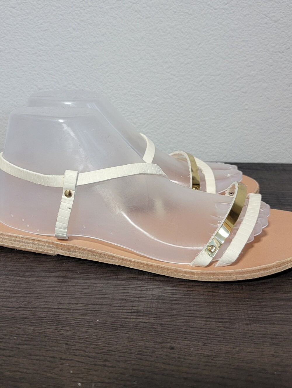 Ancient Greek Sandals Goudi White Leather With Metallic Accent Minimalist
